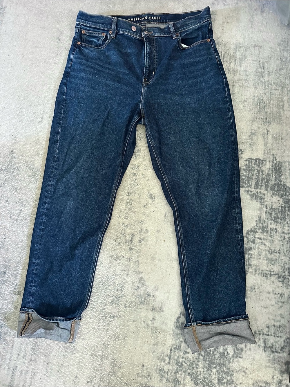 American Eagle Super High Rise Straight Jeans Women's Dark Wash Stretch Denim